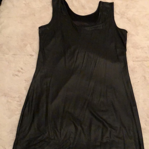 🔥Sexy Little Black Tank Dress Mesh Shiny Wet Faux Leather Bodycon M Sleeveless - Picture 2 of 10
